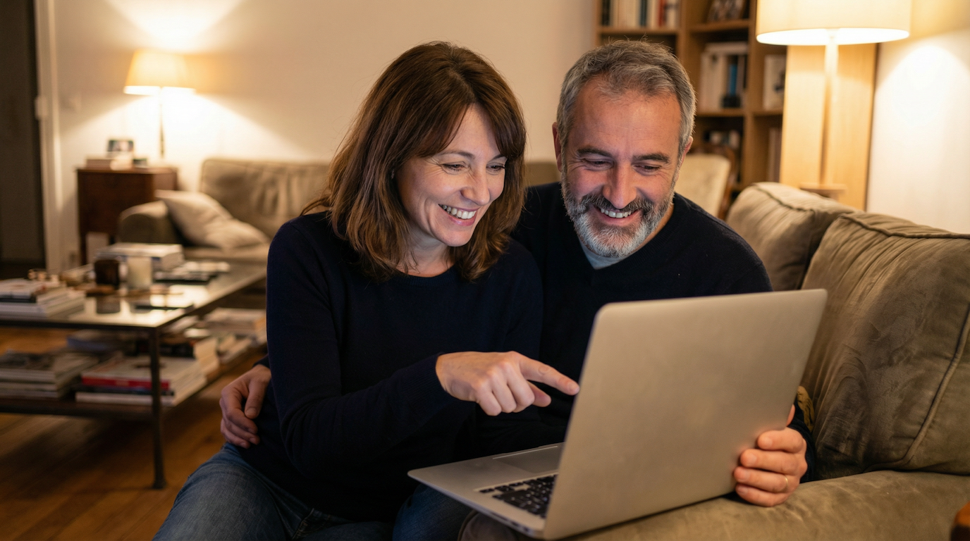 Couple consultant ses finances sur un ordinateur portable